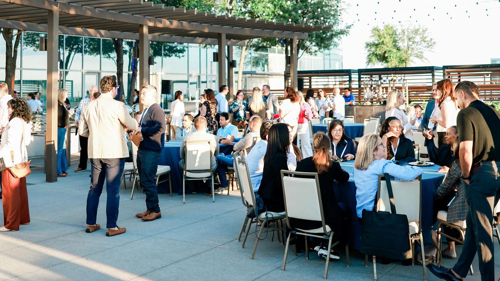 geron employees welcome party on outdoor rooftop
