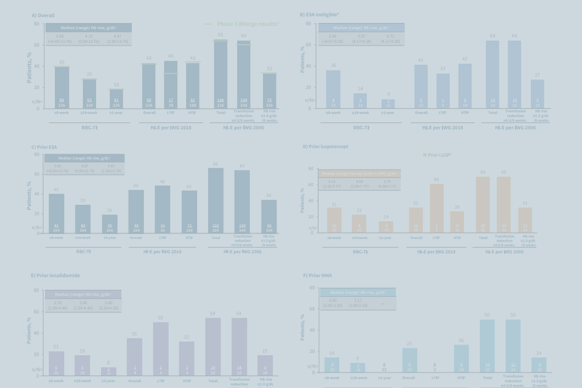 Publication graphic showing six bar charts from the blood cancer journal