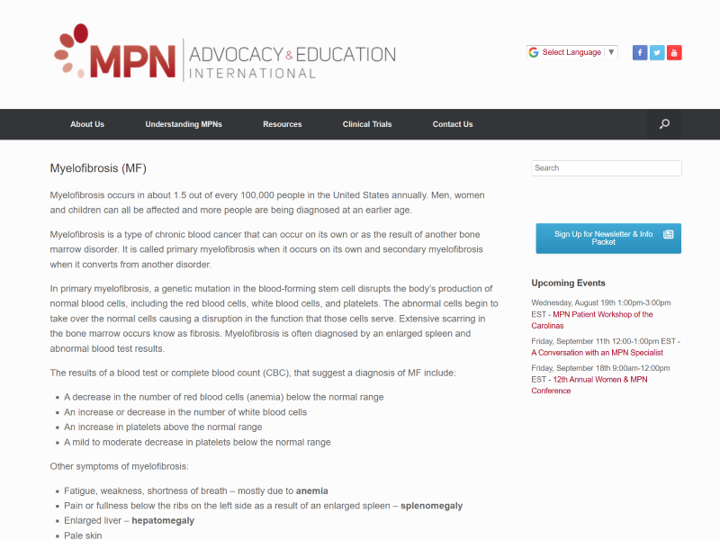 MPN understanding myelofibrosis screenshot